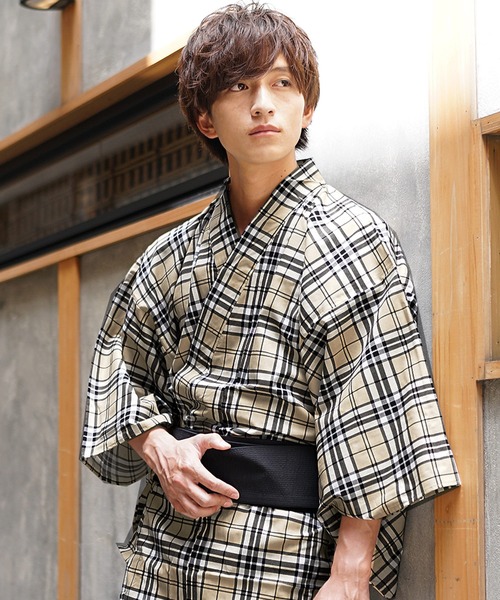 MinoriTY】チェック柄デザイン浴衣 浴衣＋腰帯 夏祭りセット 花火