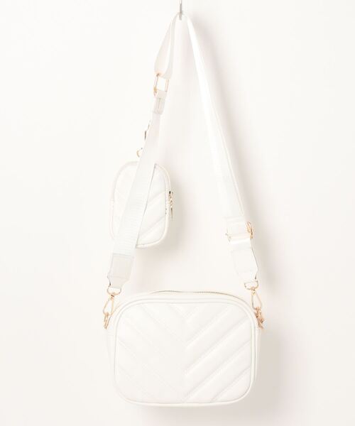 セール】【ミニポーチ付】2WAY V字キルティングレザーショルダーバッグ