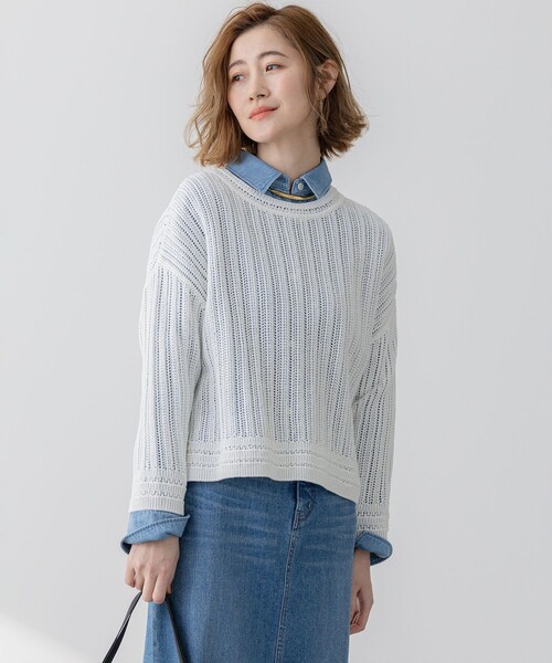 セール】【洗える】コットンギマ ストライプ ニット（ニット/セーター