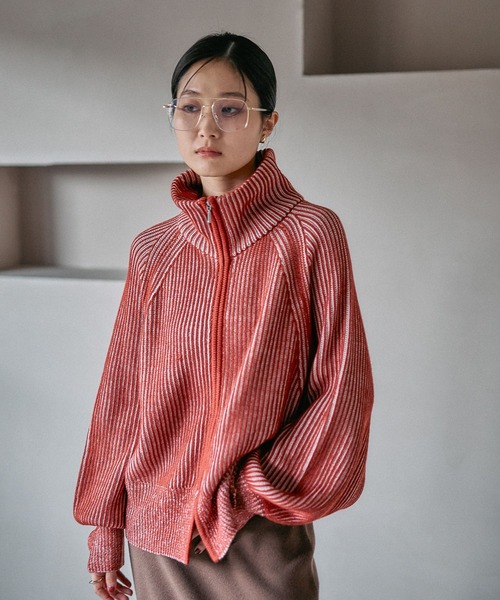 セール】7ゲージ配色リブZIPカーディガン2 571558（カーディガン