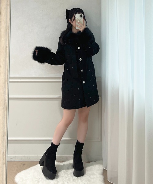 フロントリボン袖ファービジューコート（その他アウター）｜apres jour