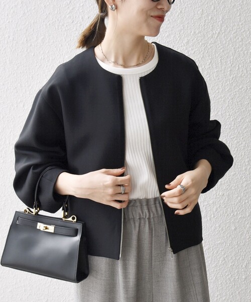 SHIPS any:〈洗濯機可能〉ダブルクロス ノーカラー ジップ ブルゾン