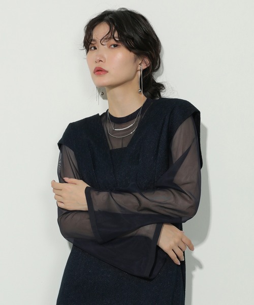 ジャガード ワンピース チュール トップス セット パーティー ドレス