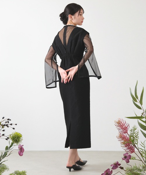 ジャガード ワンピース チュール トップス セット パーティー ドレス