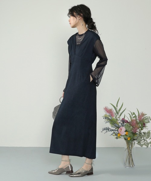 ジャガード ワンピース チュール トップス セット パーティー ドレス