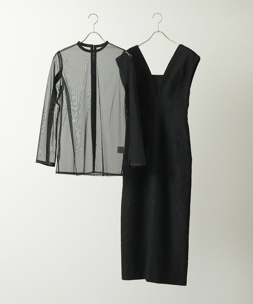 ジャガード ワンピース チュール トップス セット パーティー ドレス