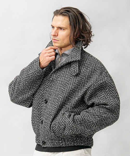 セール】【SOMEDIFF】ツイードショート丈ブルゾン メンズ ボックス