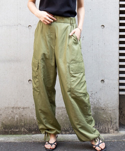 セール】【SETUP7】スリット入りサテンカーゴパンツ パラシュート