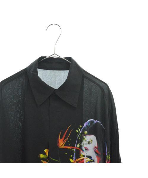 ブランド古着】東信 花と女プリントレーヨンロング丈長袖シャツ