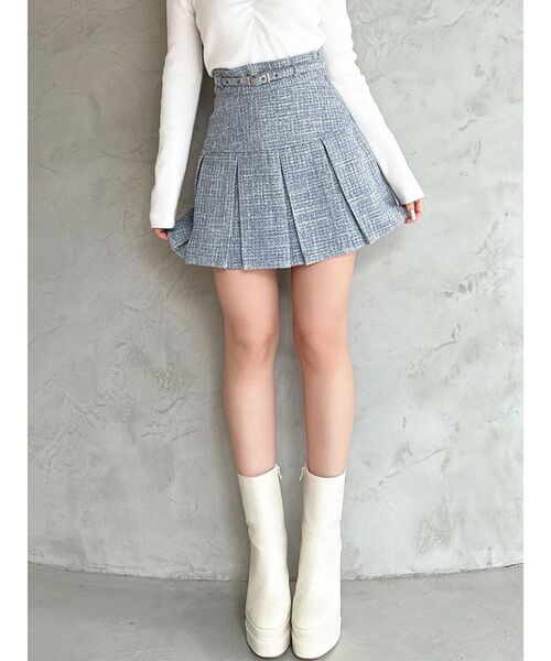 ツイードプリーツミニスカート【セットアップ着用可能】（スカート