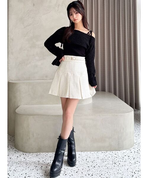 ツイードプリーツミニスカート【セットアップ着用可能】（スカート