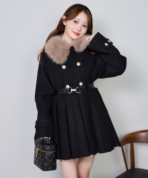 セール】フェイクファー襟プリーツミドルコート（その他アウター