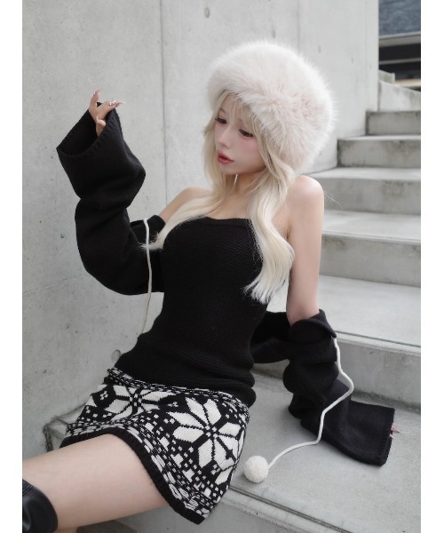 ノルディックパネルニットミニワンピース（ワンピース）｜Darich