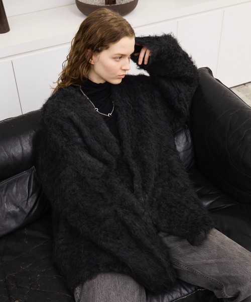 Wool blend super volume shaggy knit cardigan / ウールブレンド