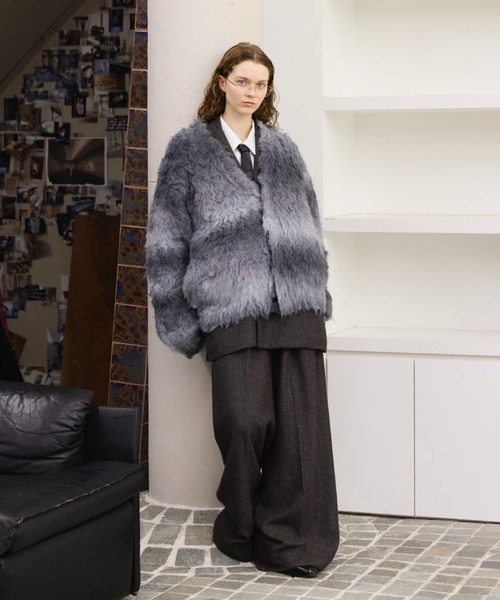 Wool blend super volume shaggy knit cardigan / ウールブレンド
