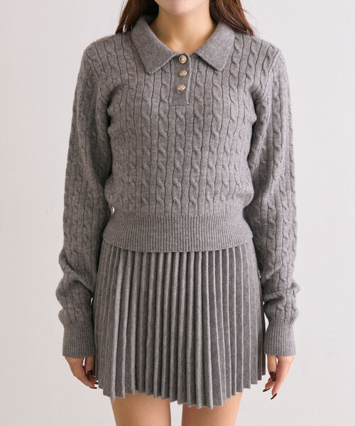 セール】【SETUP対応】金ボタンケーブルポロ（ニット/セーター