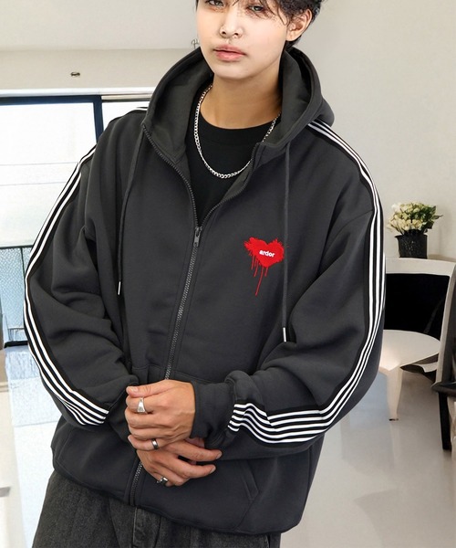 セール】ワイド ジップパーカー 裏起毛 長袖 グラフィック スウェット