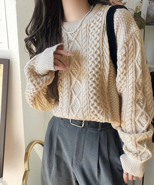 セール】クラシカルなアラン編みが映える♪秋冬ムードをグッと高める