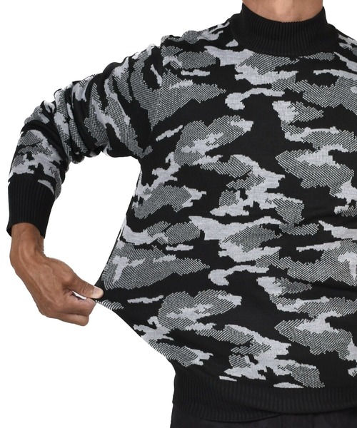 セール】ニット素材 迷彩 柄 モックネック ゴルフ ウェア セーター