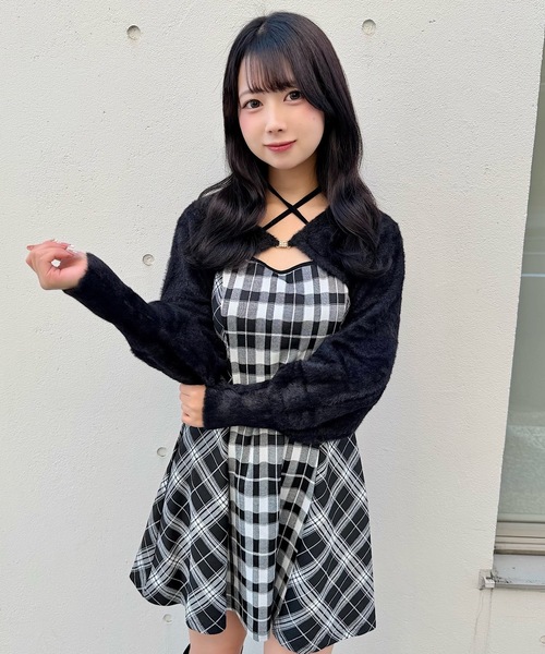 セール】シャギーボレロミニチェックワンピース（ワンピース）｜NOMAE
