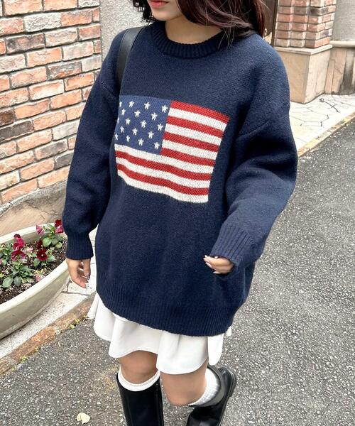 アメリカ国旗ニットプルオーバー（ニット/セーター）｜INGNI（イング