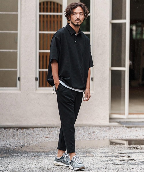 mhs2276- 裾絞りジャガードカットポロシャツ（ポロシャツ）｜CAMBIO