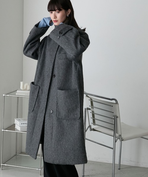 forksy.】シャギーオーバーサイズスタンドカラーロングコート forksy