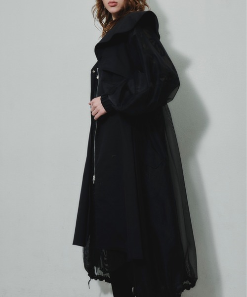 セール】ビッグカラーシースルーギャザーロングコート（その他アウター