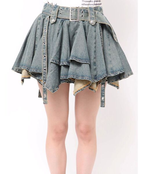 アシメヘムデニムミニスカート【セットアップ対応】（デニムスカート