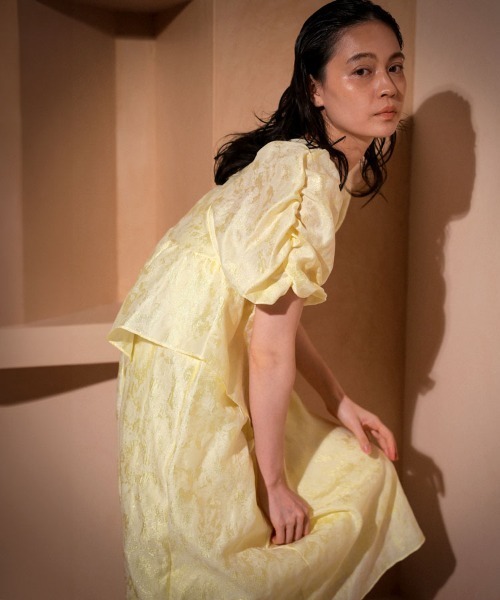 セール】【ANDRESD】bubble sleeve jacquard dress［バブルスリーブ