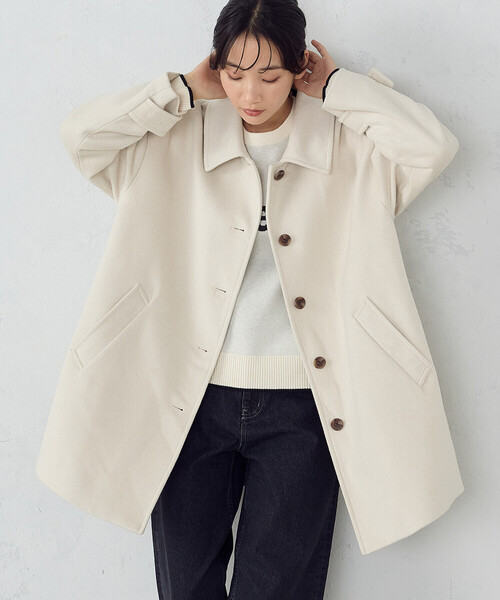 セール】ウール混ビーバー ステンカラーコート（ステンカラーコート