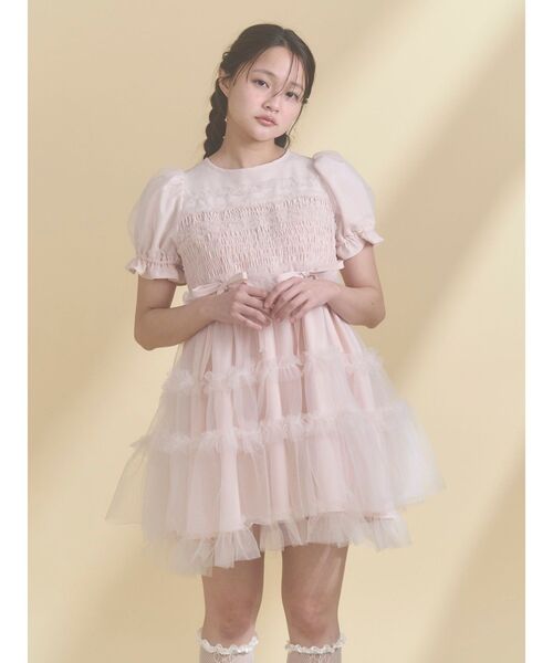 セール】チュールパフスリーブミニワンピース（ワンピース）｜merry
