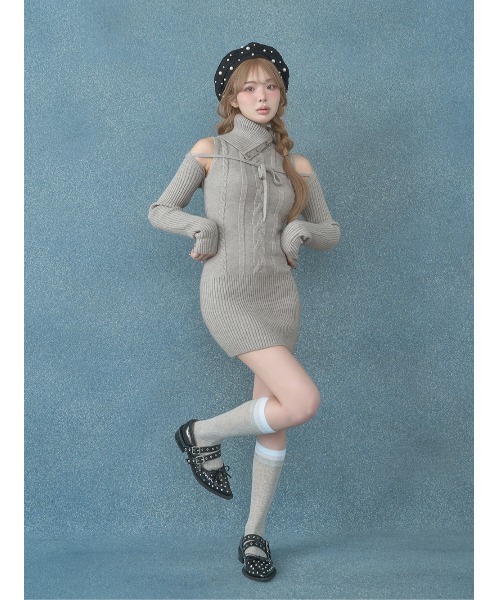 デザインネックニットミニワンピース（ワンピース）｜Darich