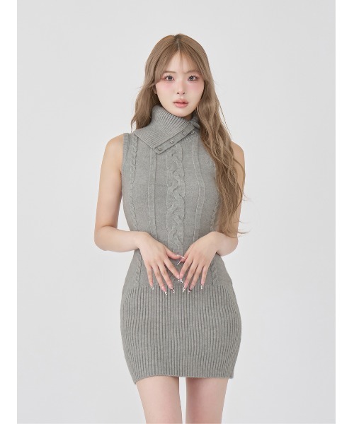デザインネックニットミニワンピース（ワンピース）｜Darich