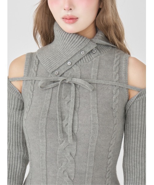 デザインネックニットミニワンピース（ワンピース）｜Darich