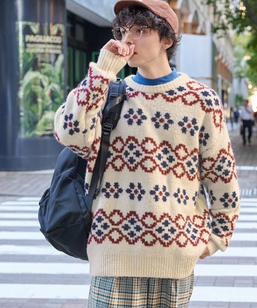 花柄ジャガードニットプルオーバー MONO-MART LADY'S│MONO-MART