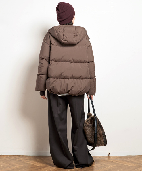 フードダウンジャケット(ブラウン)（ダウンジャケット/コート