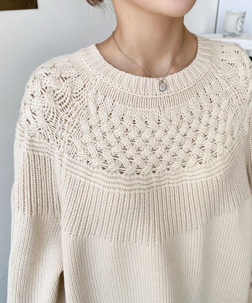 セール】求心ケーブル編みニットプルオーバー（ニット/セーター