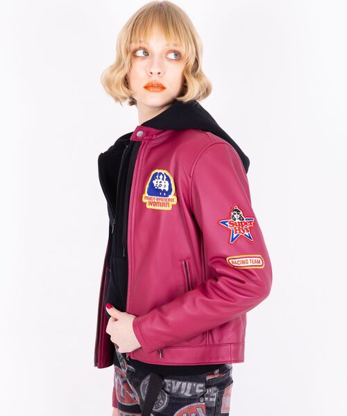 CAFE RACERワッペン ラムレザーシングルライダースジャケット