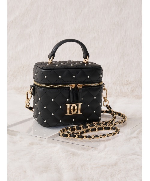 ゴールドパーツ】キルティングパールスクエアミニバッグ（ショルダー