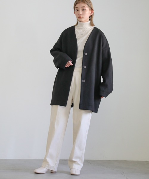 ノーカラーカットメルトンミドルコート（ノーカラーコート）｜select