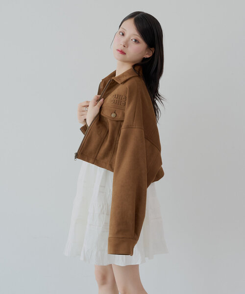 セール】【WEB限定/REVIVAL】胸ロゴショート丈スエードジップブルゾン