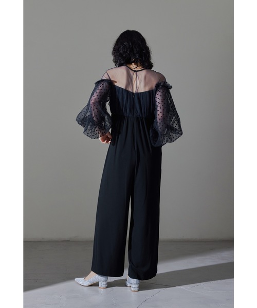 セール】フロッキードットパンツドレス オールインワン パーティー