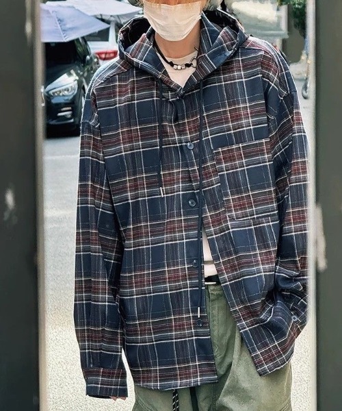 セール】チェック柄フード付きシャツ（パーカー）｜FreeZone（フリー