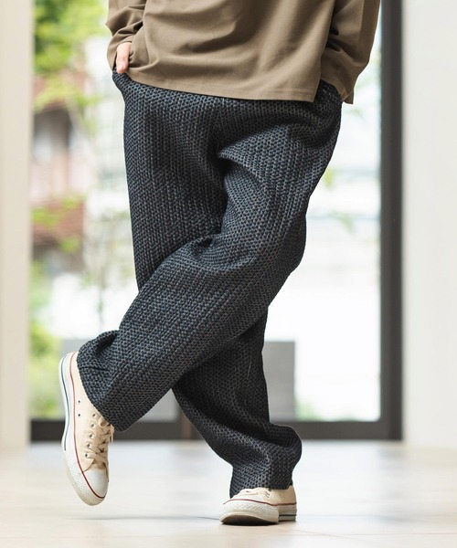 mp12773-Accordion Jacquard Denim Wide Straight Pants ワイド