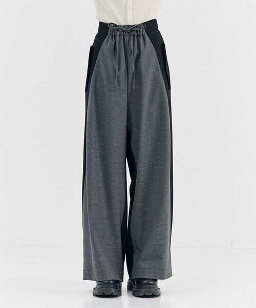 残りわずか！】ドローストリングワイドウールパンツ｜セットアップ着用