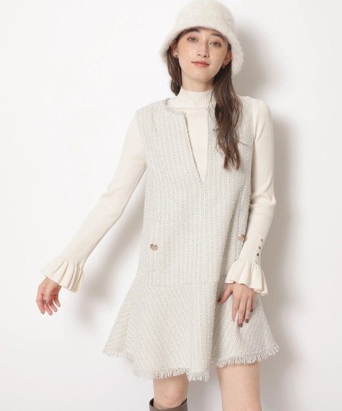 グレーとホワイトのツィードフレアスカート リランドチュール