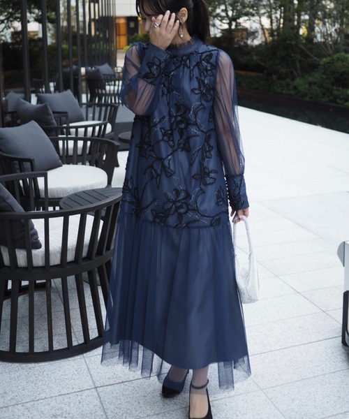 フェザーフラワーチュールドレス 結婚式お呼ばれワンピース