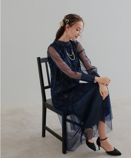 フェザーフラワーチュールドレス 結婚式お呼ばれワンピース