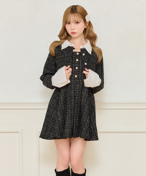セール】【セット着用可能】ツイードミニワンピース（ワンピース